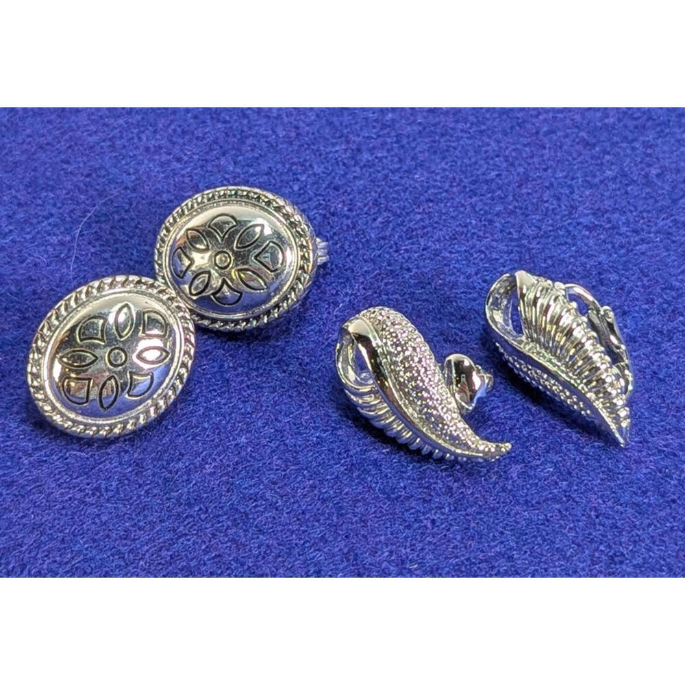 Vtg  Napier & Coro Silver Tone Clip Earrings Lot of 2 Oval Swirl Mid Century Mod